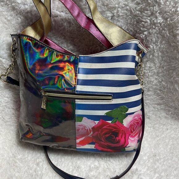 Nicole lee American Flag Satchel/shoulder bag Blue & white stripes ,red … - Picture 4 of 12